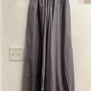 Etnika Slog Gray Linen Flowy Drape Harem Pants